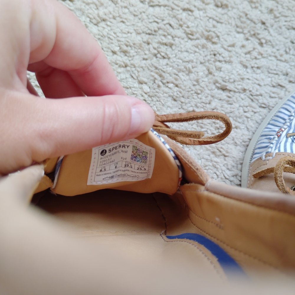 Sperry Women's Tan and Blue Striped Boat Shoes - Picture 7 of 7